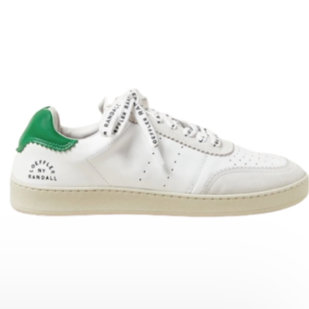Loeffler Randall Keeley Low-Top Leather and Suede Sneakers with Green Heel Tab